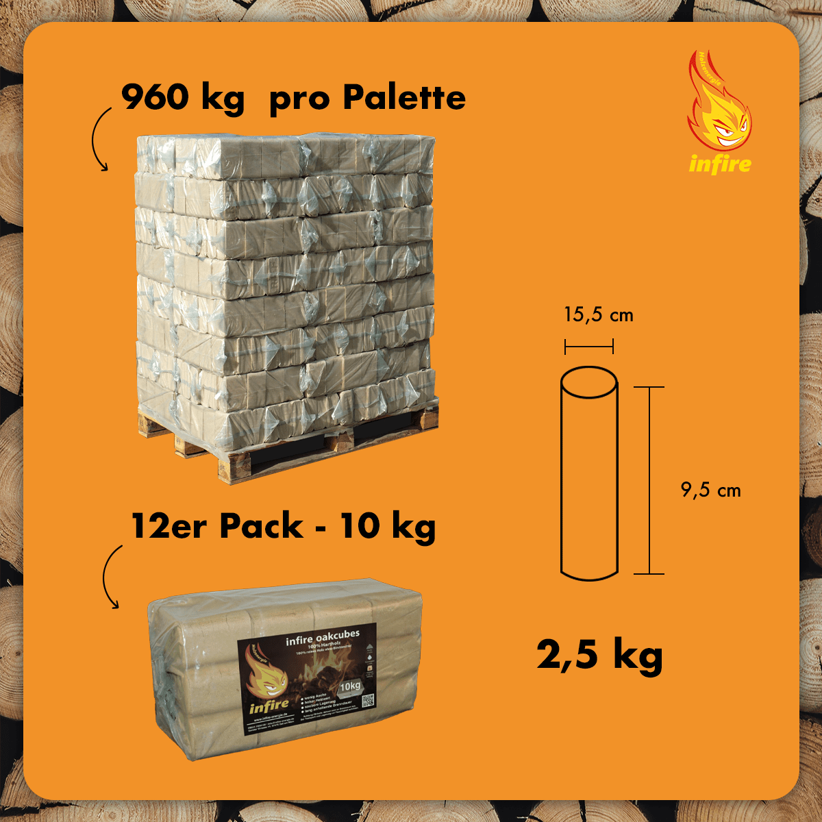 Oakcubes – Hartholzbriketts – halbe Palette 480 kg – Bild 3