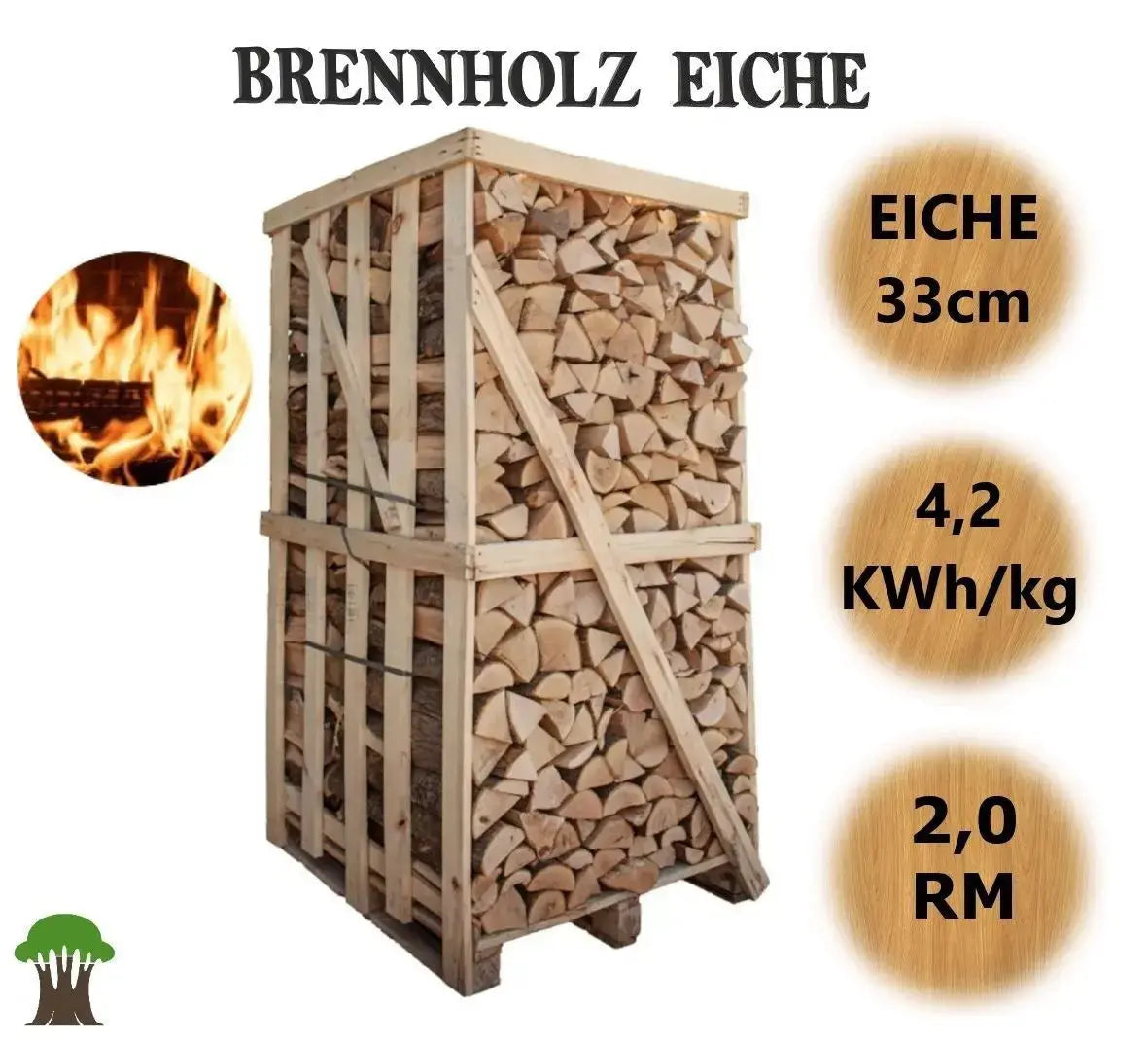 Eiche Brennholz kaminfertig auf 2-RM-Palette (kammergetrocknet) – 33 cm